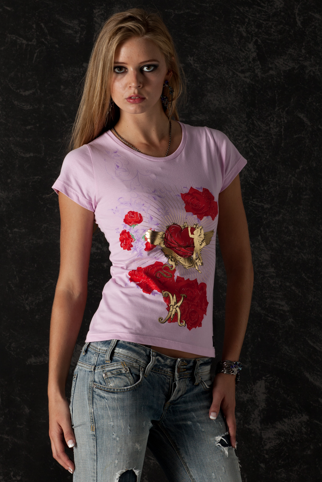T-Shirt Angel & Roses Pink, front view